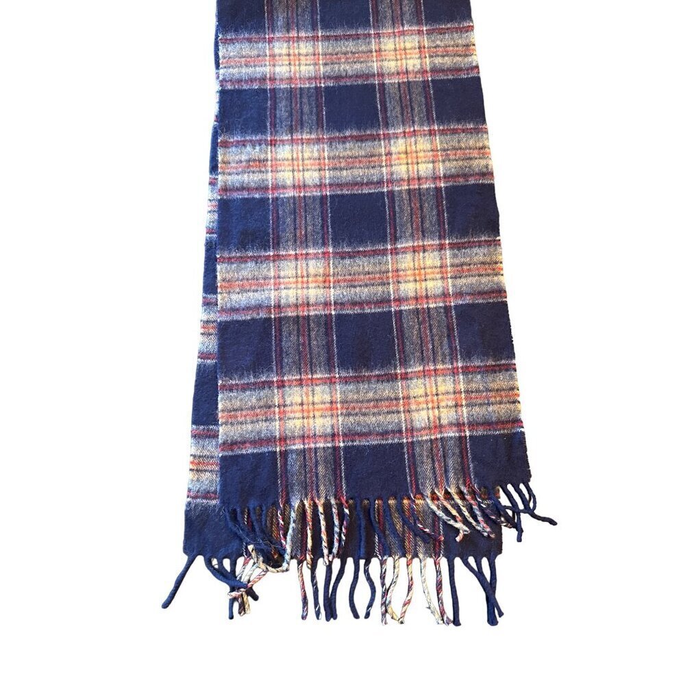 Vintage Wool Plaid Scarf With Fringe‎